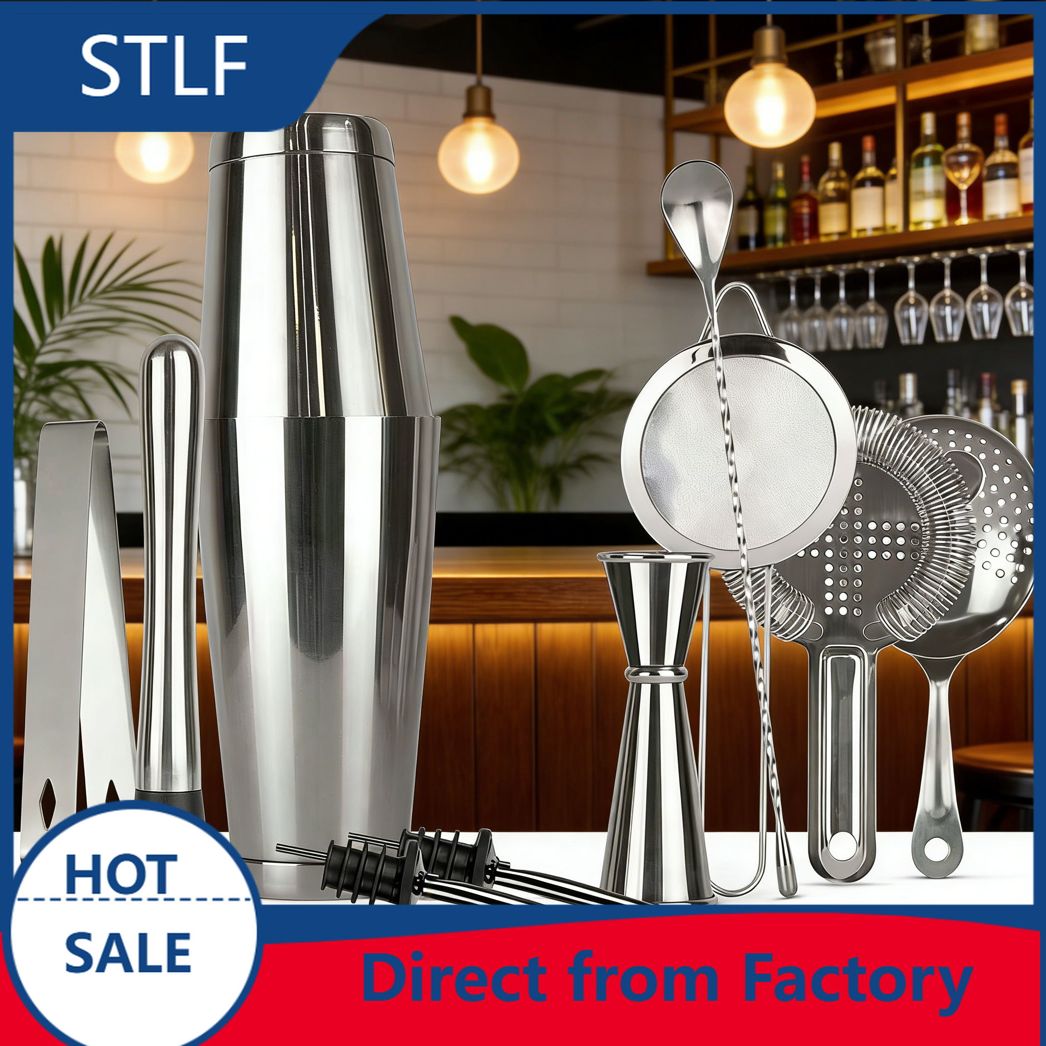 Boston Shaker Set - stllCAMOL FACTORY 11 Pieces Silver Weighted