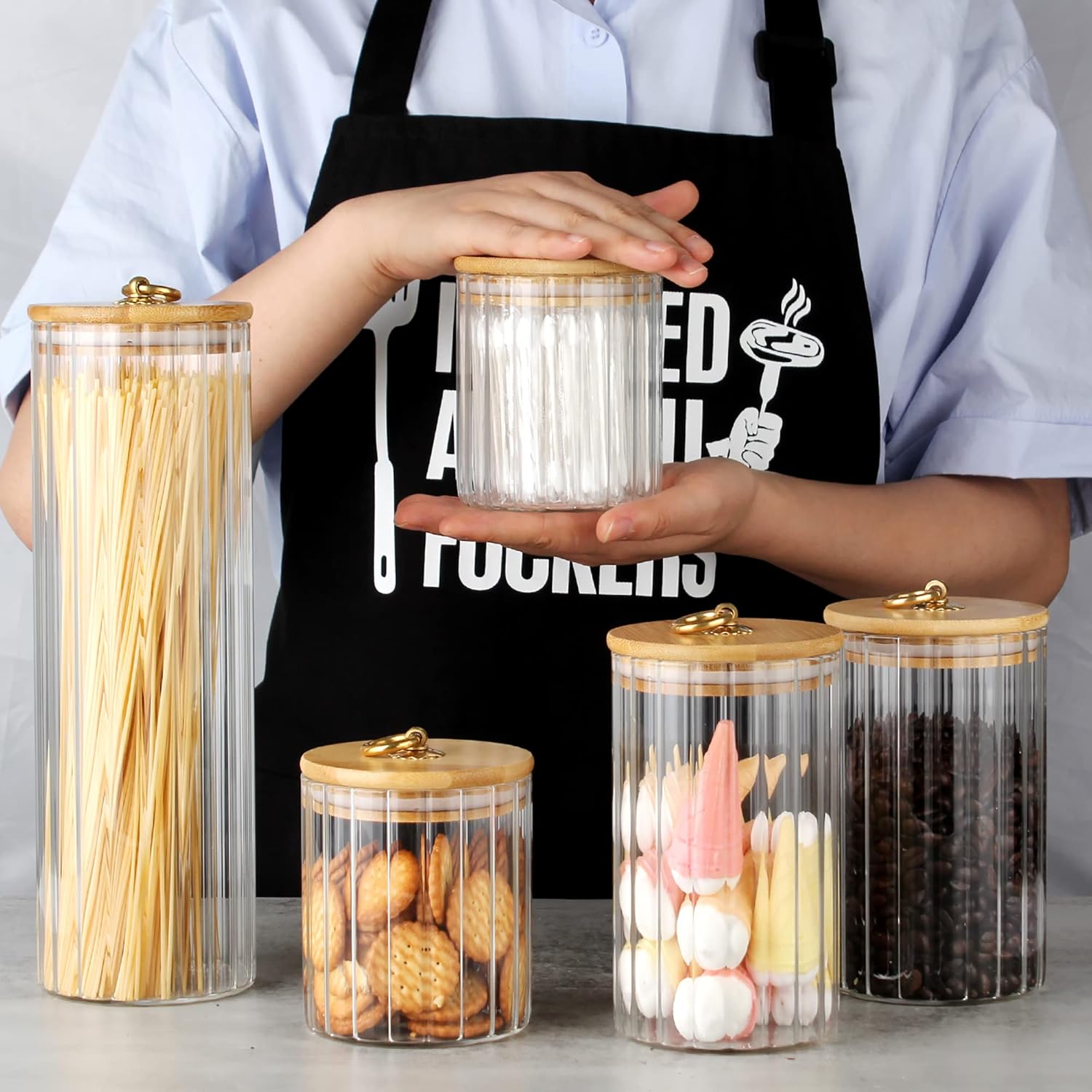 Glass Storage Jars Set of 5, D - Home Bar And Coffee のレビューと価格
