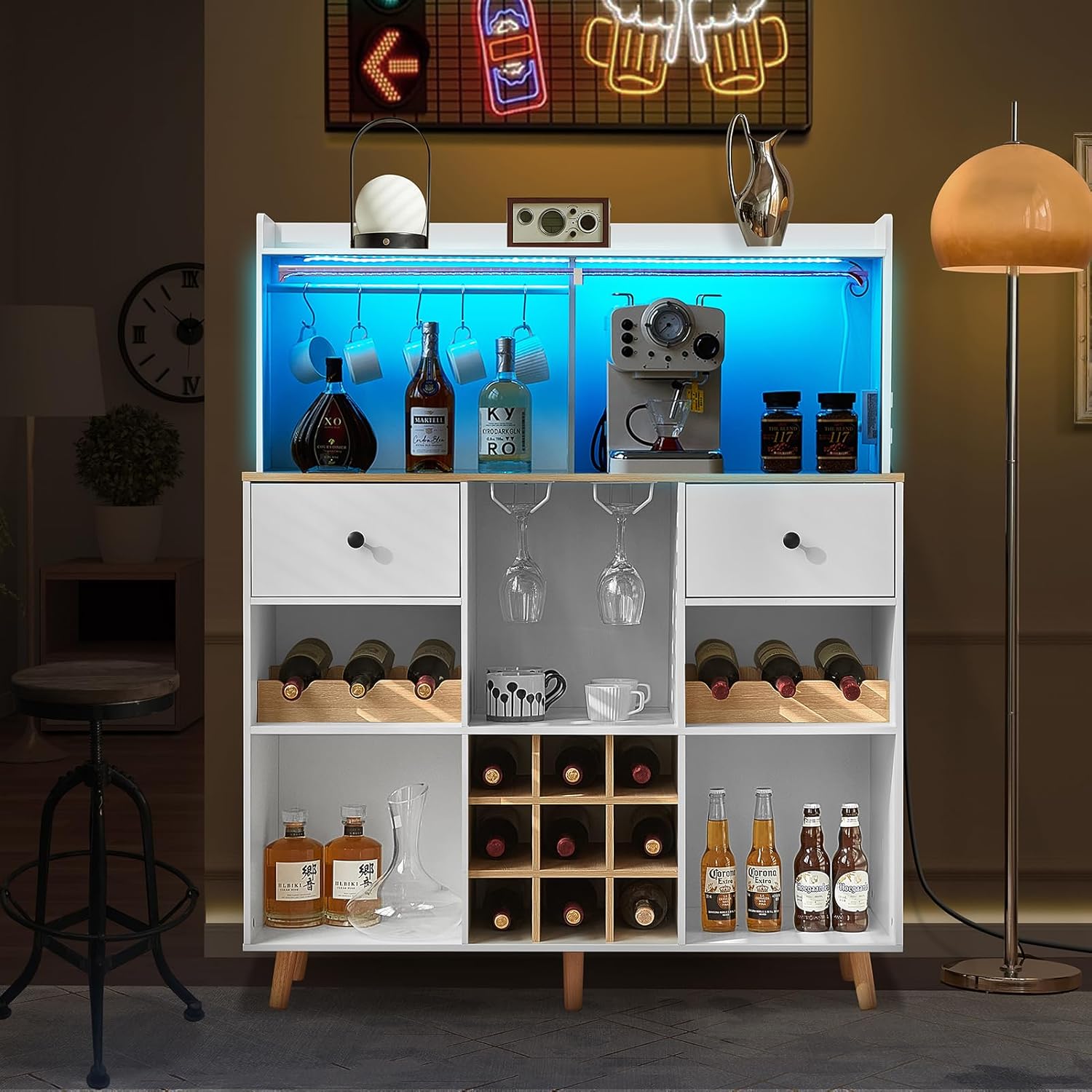 Wine Bar Cabinet with Power Ou - Home Bar And Cabinet のレビューと価格