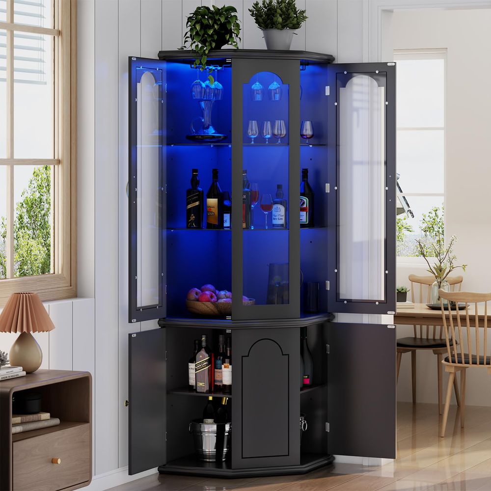 Corner Bar Cabinet w LED Light - Home Bar And Cabinet のレビューと価格