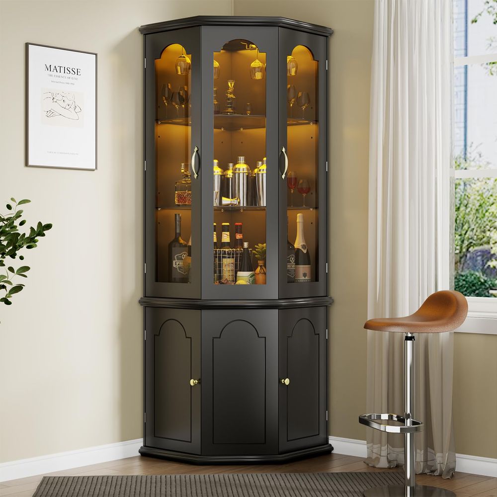 Corner Bar Cabinet w LED Light - Home Bar And Cabinet のレビューと価格